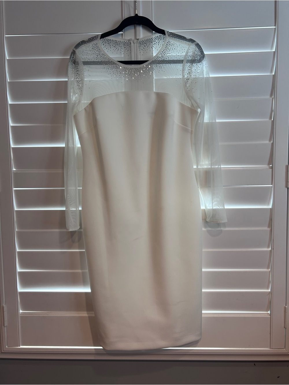 Calvin Klein Sparkle Mesh 3/4 Sleeve Shift Dress White Size 12